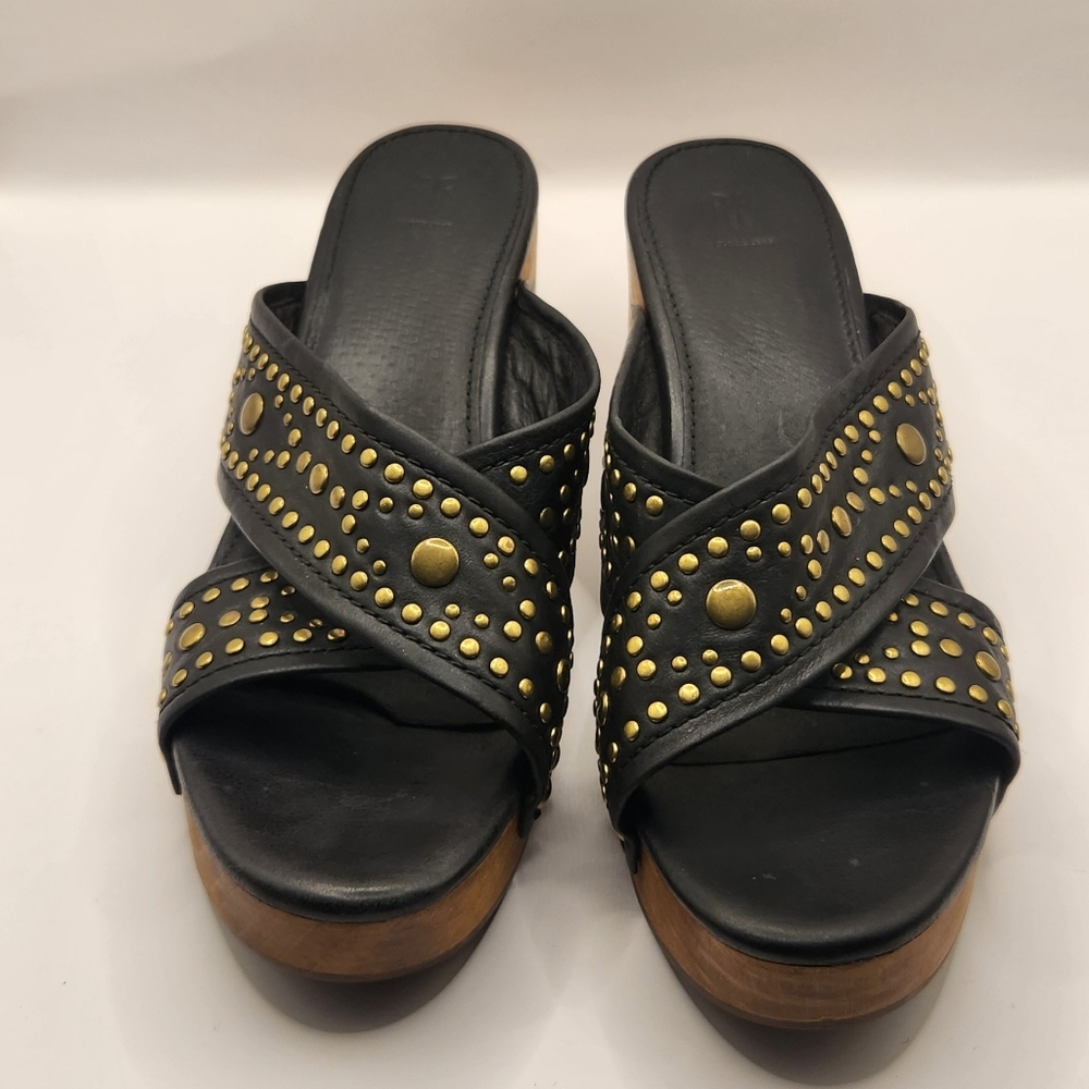 Black Studded Platform Slide Sandals - Women's